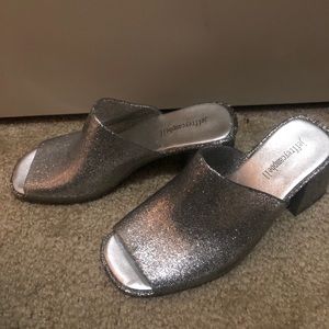 Jeffrey Campbell Jelly Mules Silver Sparkle